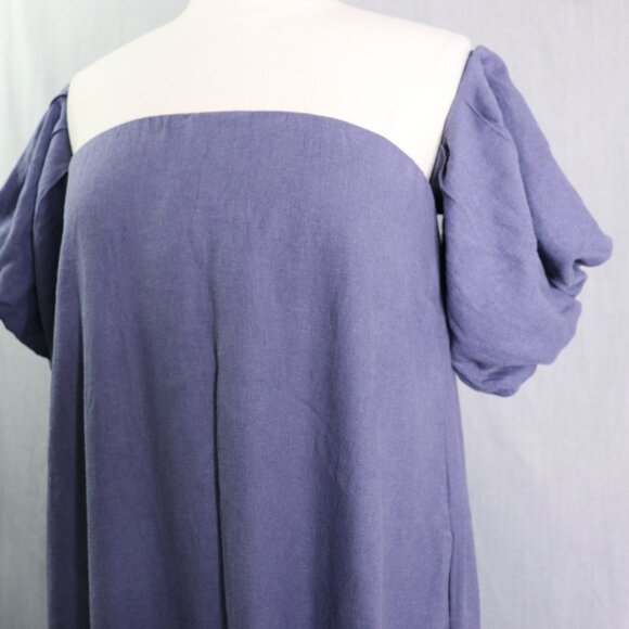 Free People Julietta Off Shoulder Maxi Dress S Blue Granite Linen Puff Sleeve - Picture 8 of 16